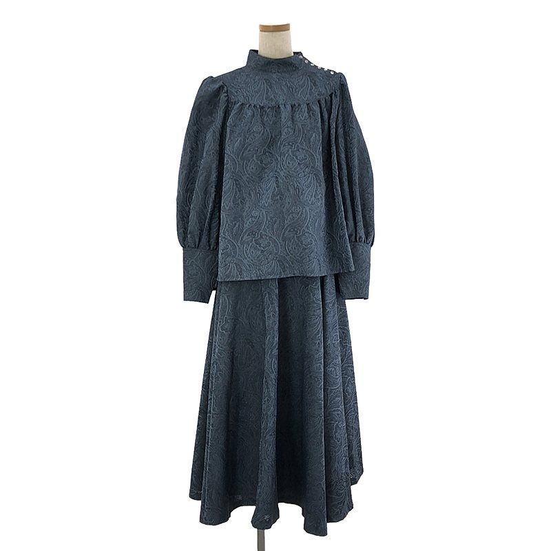 【美品】  Re:poris / レポリス | セットアップ バトルフレアペイズリー ブラウス スカート | F | ブルー | レディース 美品】 Re:poris / レポリス | セットアップ バトルフレアペイズリー