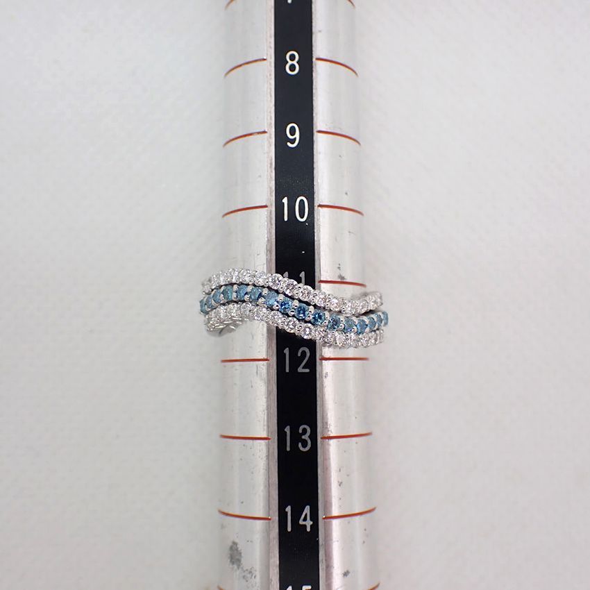 Pt900 ダイヤモンド 0.45ct/0.25ct ウェーブ リング 11.5号[g43-53］