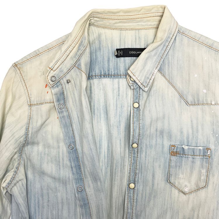 Dsquared2 ディースクエアード ブリーチペイント デニムシャツ size=46