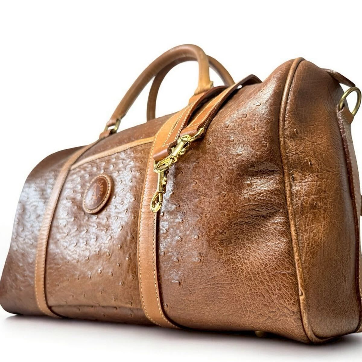 ボストンバック　オーストリッチ　ブラウン　本革　フルポイント ボストンバック オーストリッチ ブラウン 本革 フルポイント 購入