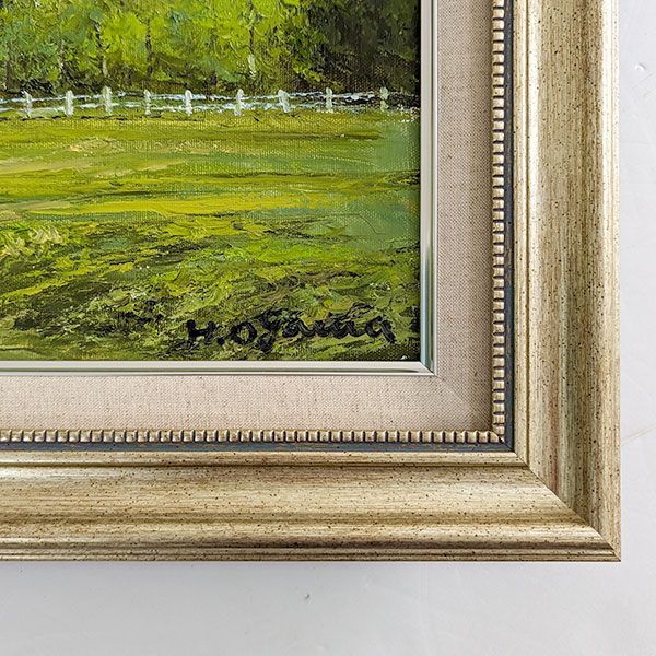 油絵肉筆 手書き真筆 油彩画 F6号 小川久雄「岩手山を望む」 油絵 真筆 額入り 風景画