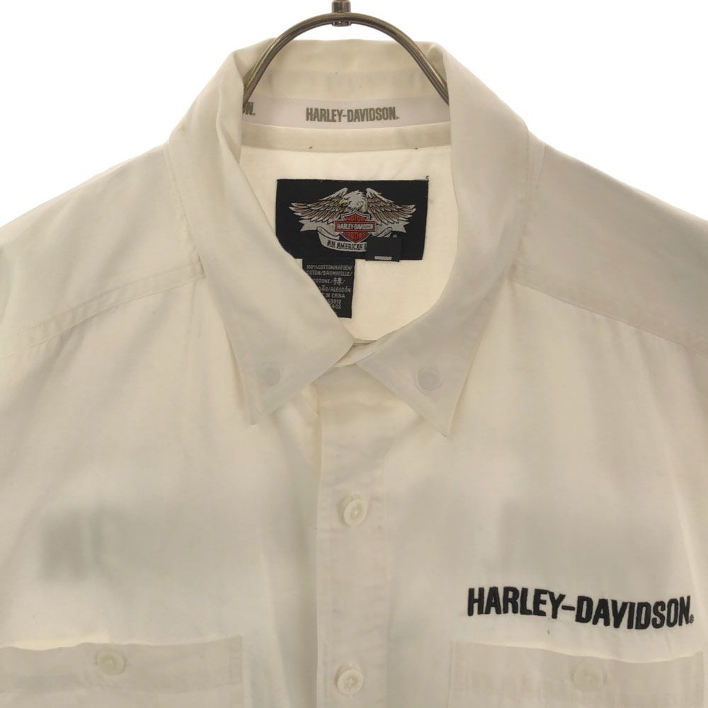 Harley Davidson ホワイト 半袖ボタンダウンシャツ　L ハーレーダビッドソン バックプリント 半袖 ボタンダウンシャツ