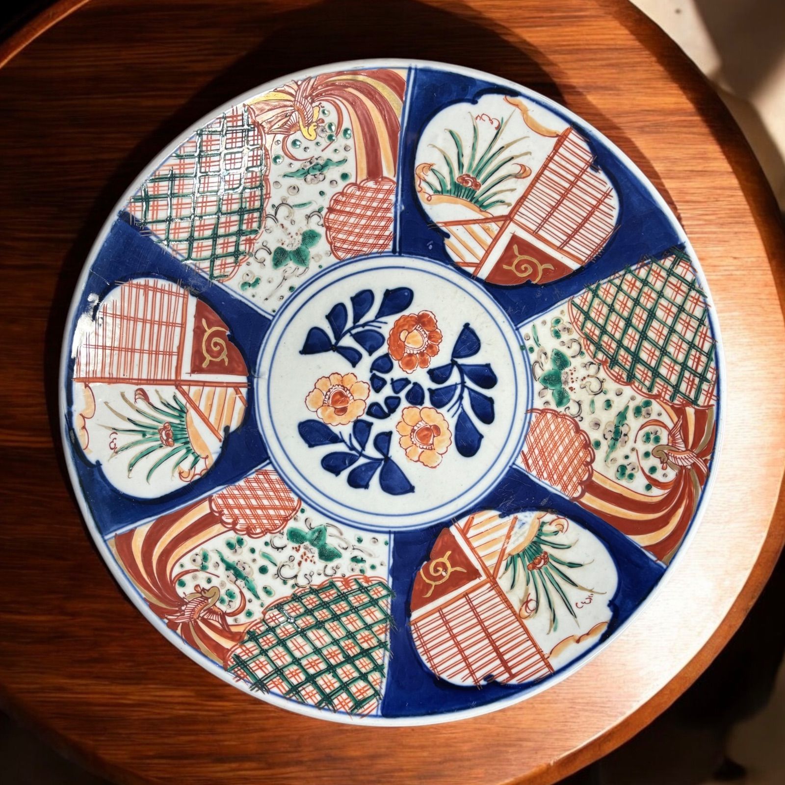 古伊万里 色絵【鶴草花紋】大皿 丸皿 盛り皿 飾り皿 和食器 古