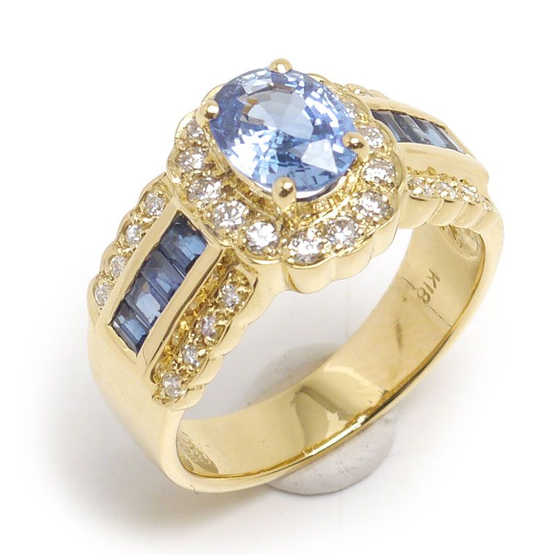 サファイアダイヤリング 約14号 K18YG S1.39ct D0.38ct