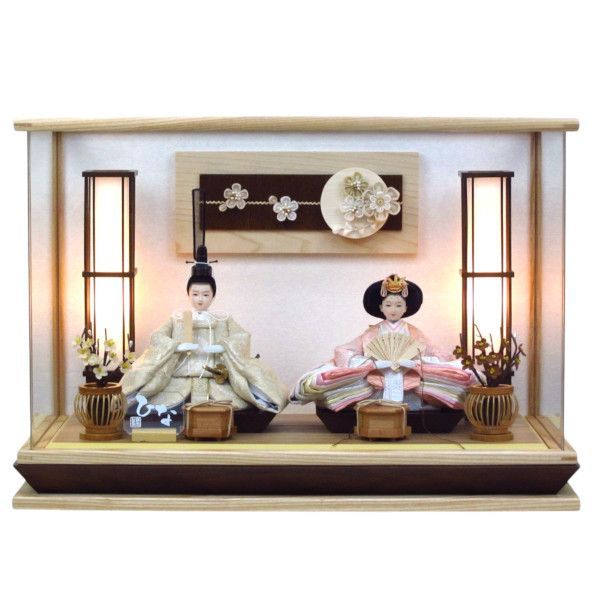 雛人形アクリルケース飾り 間口51cm奥行29cm高さ35cm 親王ケース飾り YN1291HC ひな人形 ナチュラル モダン アクリルケース 木目レース