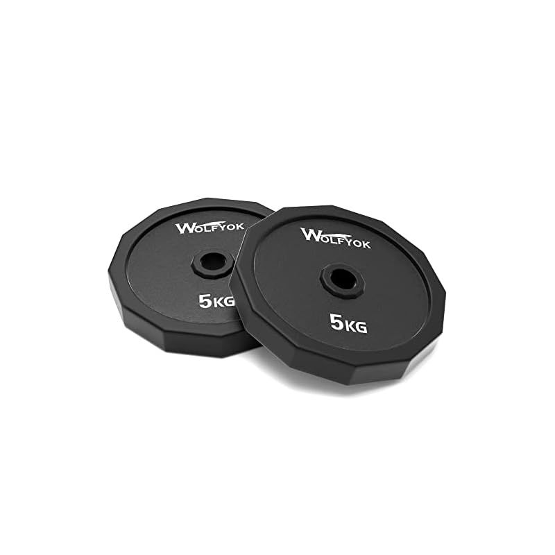 Wolfyok ダンベル プレート 2枚セット 5kg*2 合計10kg 25mm径 バーベル兼用プレート スチール製 宅トレ 筋トレ用品 ホームジム 5kg*2(ブラック)