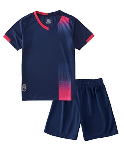 ネイビー_150 [Hiheart] キッズ サッカーウエアセット 半袖 短パン 子供 ボーイズ ジュニア サッカージャージ トレーニング上下セット 2点 男の子 ネイビー 150cm