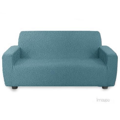 肘あり ソファーカバー ポコポコ素材 超ストレッチ 綿混素材 ジャカード織 Mサイズ 2人掛用 ブルー