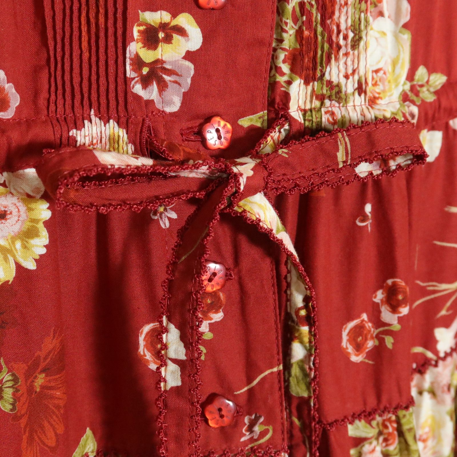 極美品】ピンクハウス☆たっぷりギャザー♪ローンワンピース 赤系 前