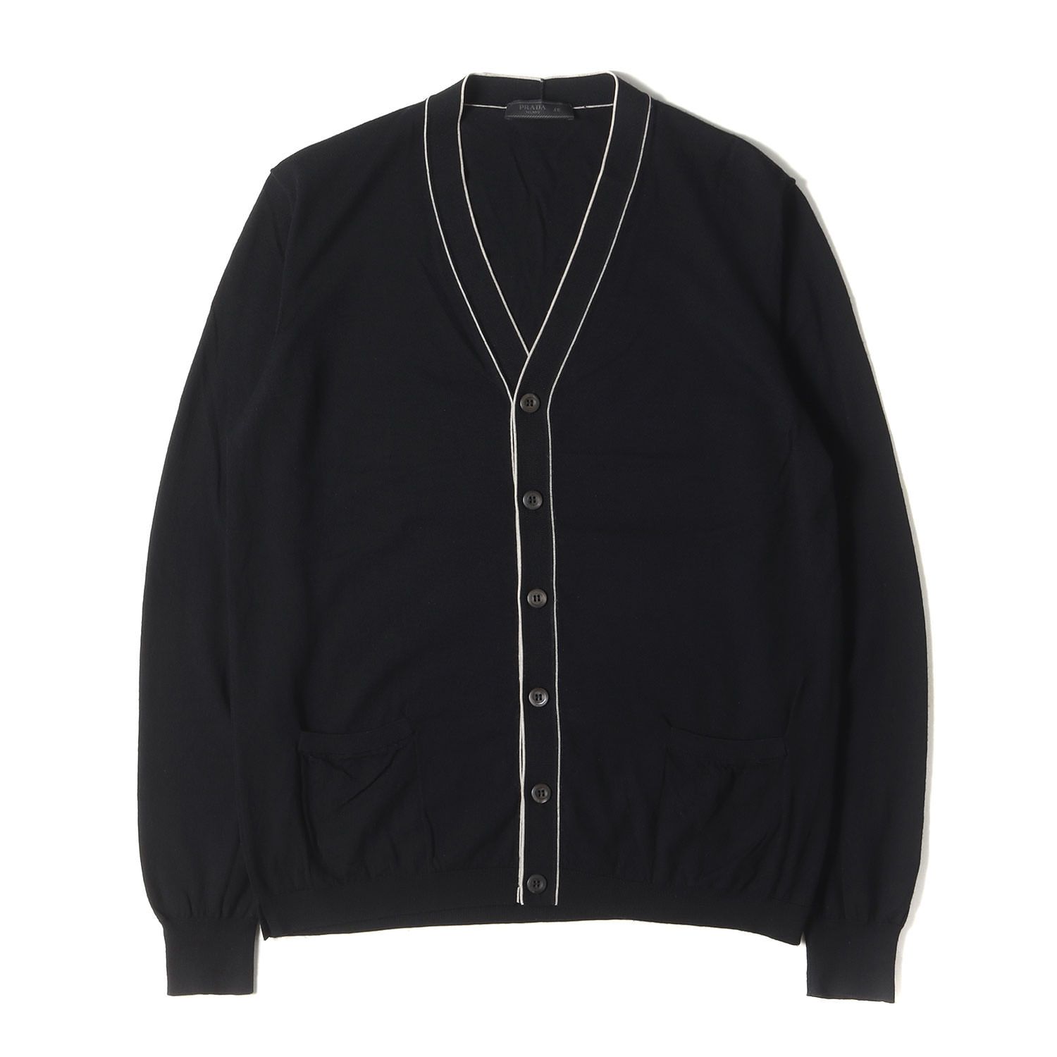 PRADA プラダ カーディガン サイズ:48 パイピング Vネック PRADA プラダ カーディガン サイズ:48 パイピング Vネック