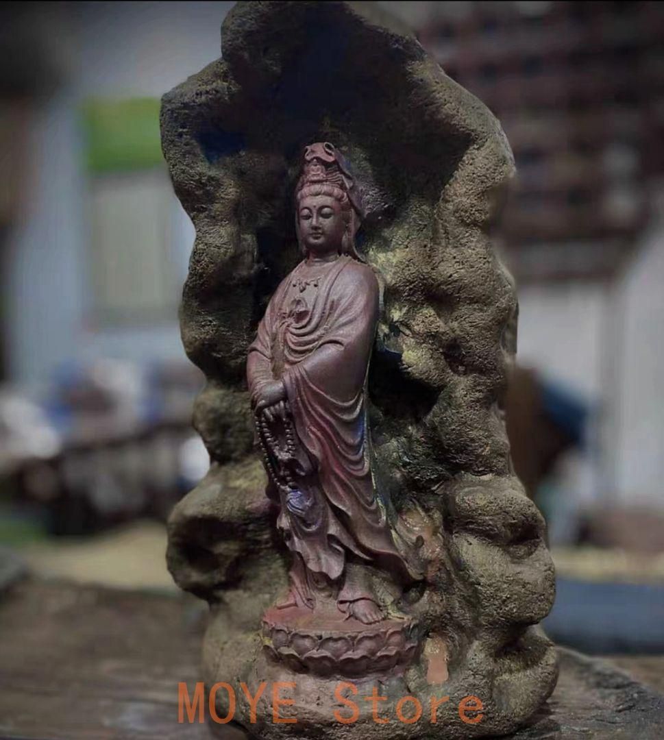 仏教美術 石像 石仏 念珠観音 室内鎮宅 文房鎮紙茶台 玄関装飾品