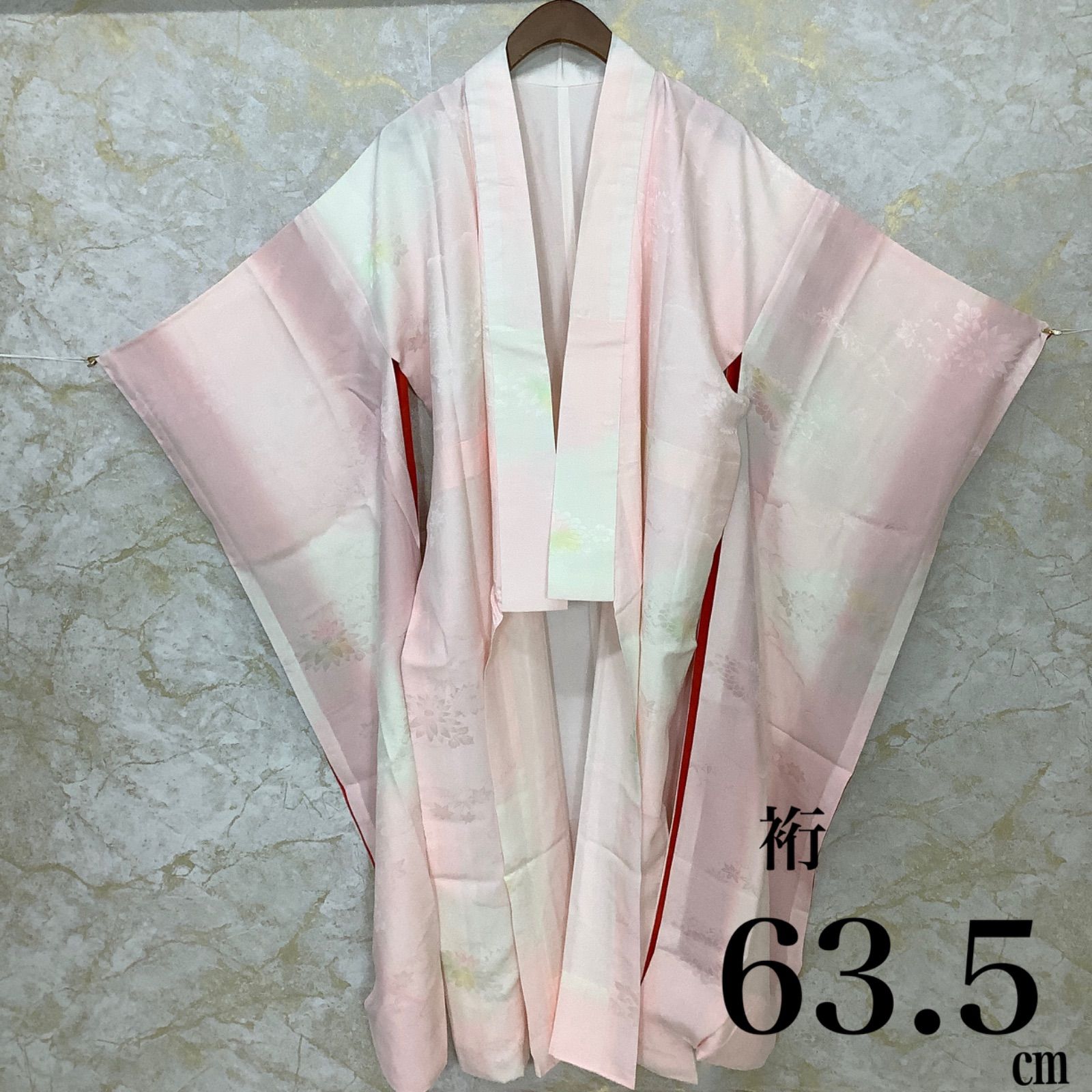 ◆kimono+one◆未使用同然◆振袖長襦袢◆袷◆袖無双◆仕付け糸付き◆裄63.5肩丈119◆着物帯振袖袋帯礼装成人式結婚式振袖襦袢◆S1067