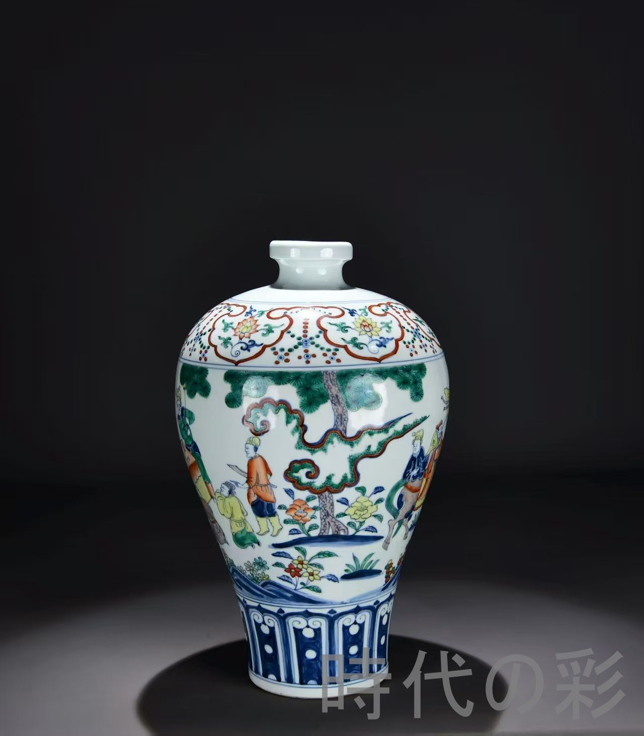 中国古美術・明宣徳・五彩戦将図梅瓶・五彩・唐物・壺・骨董品・時代物・古陶磁・古玩 中国古美術 明・宣徳年製 五彩戦将図 梅瓶 壺 花瓶 古陶磁 唐物 骨董品