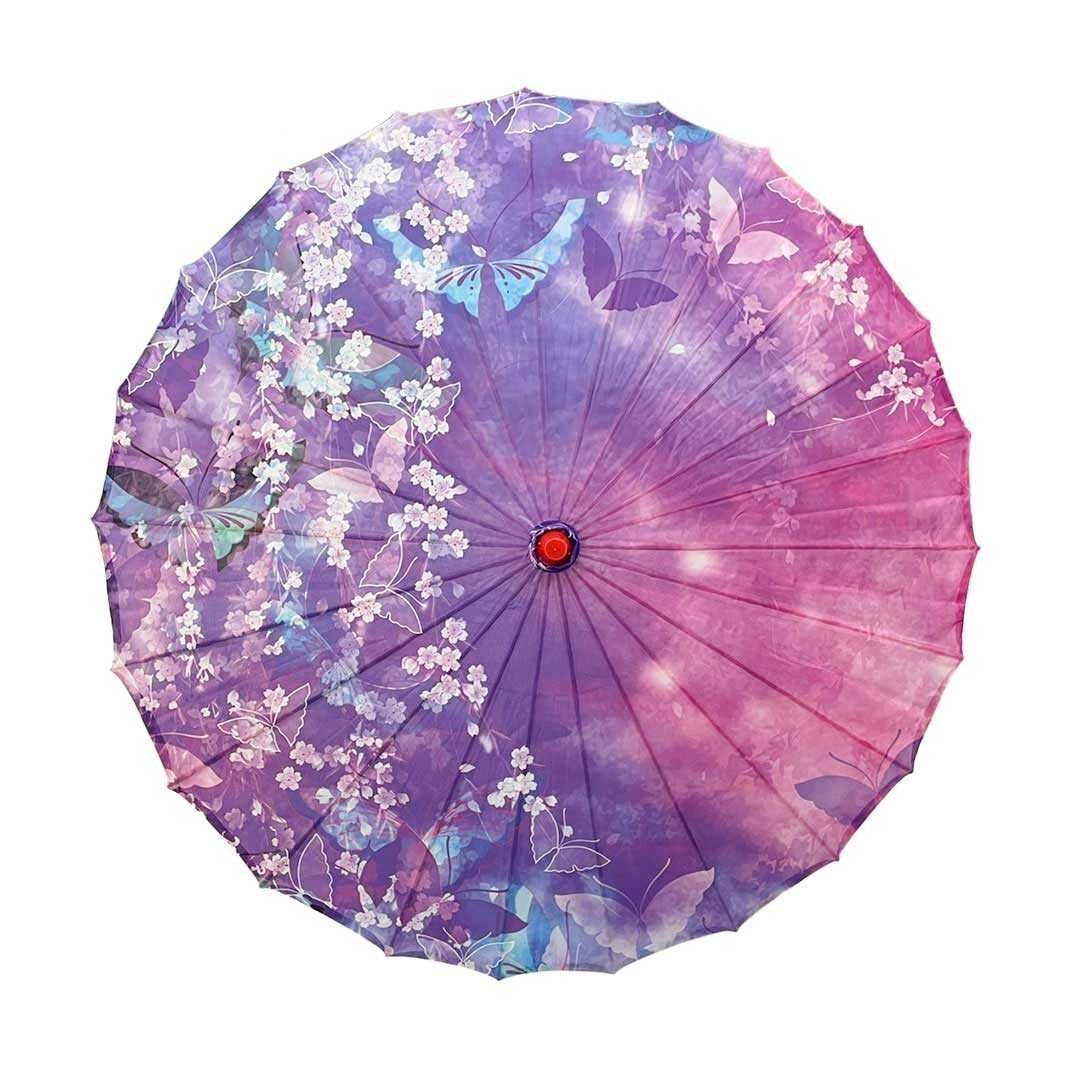 在庫限り】傘 和傘 紫 パープル 蝶 晴雨兼用 和風傘 かさ 木製