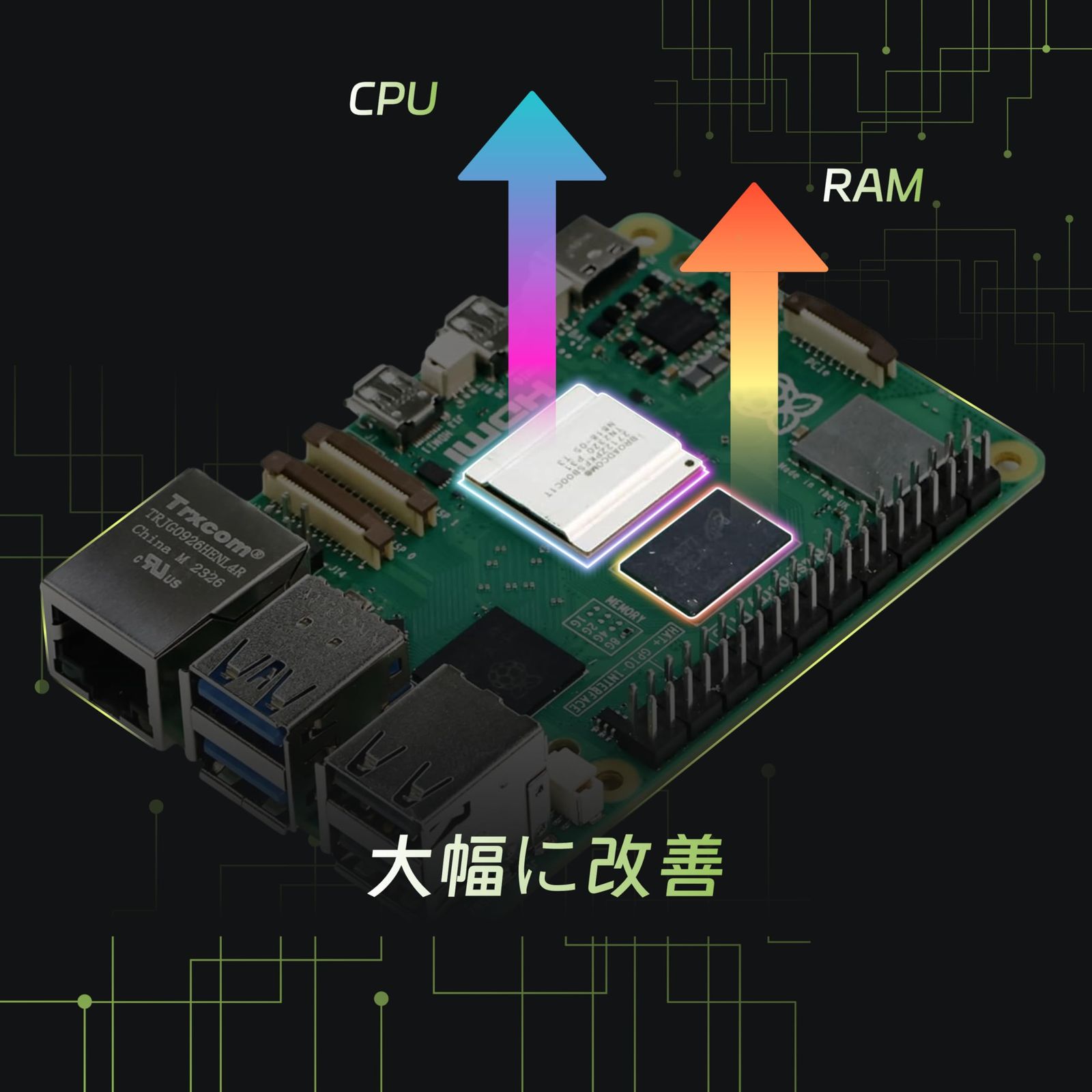 TRASKIT Basic Kit for Raspberry Pi 5 |ラズベリーパイ5 技適マーク付 RAM 8GB | アルミニウム合金ケース アクティブクーラー付き