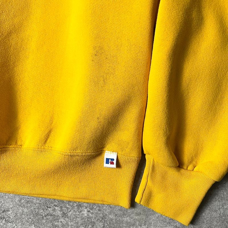 90s RUSSELラッセル 無地スウェット イエローUSA製 XL レアカラー 90s