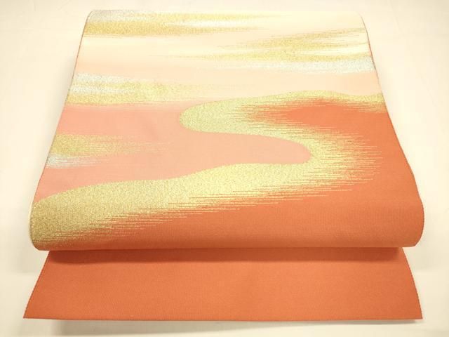 平和屋着物●爪掻き本綴れ　八寸名古屋帯　抽象文様　金銀糸　正絹　逸品　DAAY8213cm 平和屋着物○爪掻き本綴れ 八寸名古屋帯 抽象文様 金銀糸