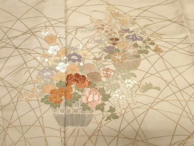 平和屋着物□訪問着 手描き 枝花文 暈し染め 金彩 正絹 逸品