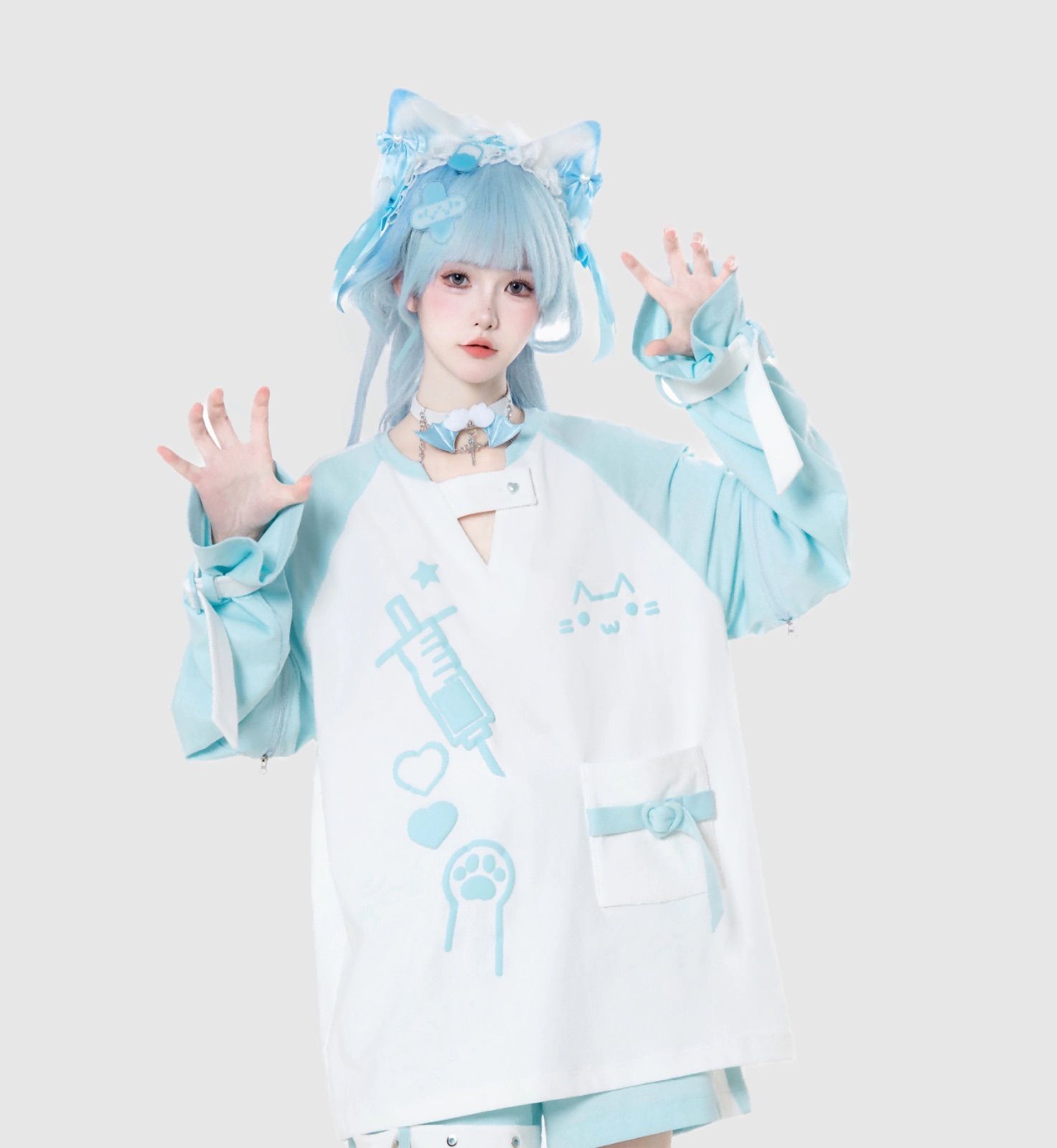 ✨3点セットアップ✨ 天使界隈 水色界隈 地雷系 量産型 ゲーミング猫