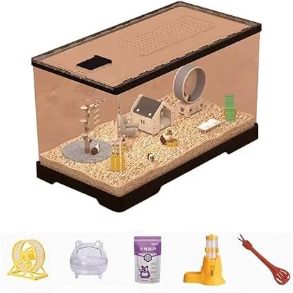 【在庫処分】Jiza ハムスターケージ 小動物用 透明 アクリル製 通気性 DIY可能 脱走防止 耐噛み性 お手入れ簡単 飼育ケージ ハリネズミ 60cmケージ セット2 5点付き