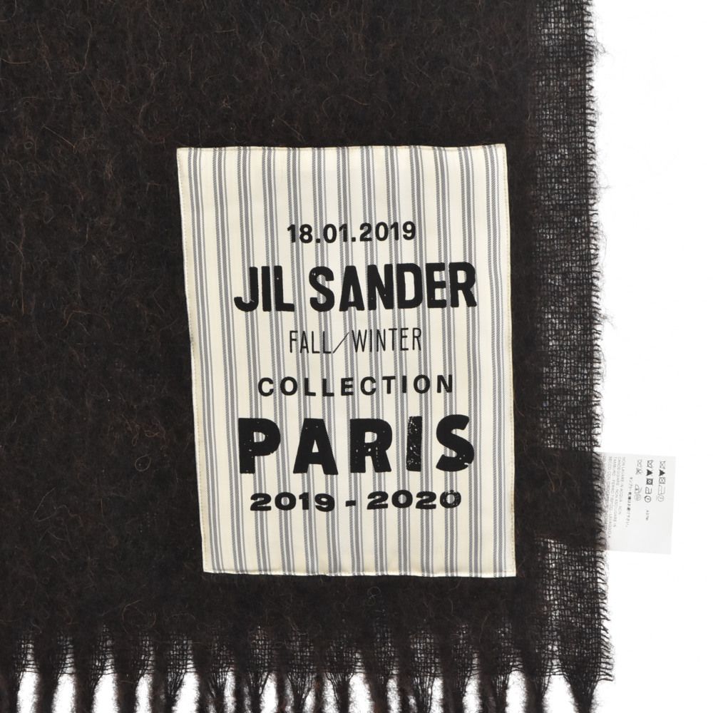 JIL SANDER (ジルサンダー) 19AW ロゴパッチフリンジマフラー ブラウン