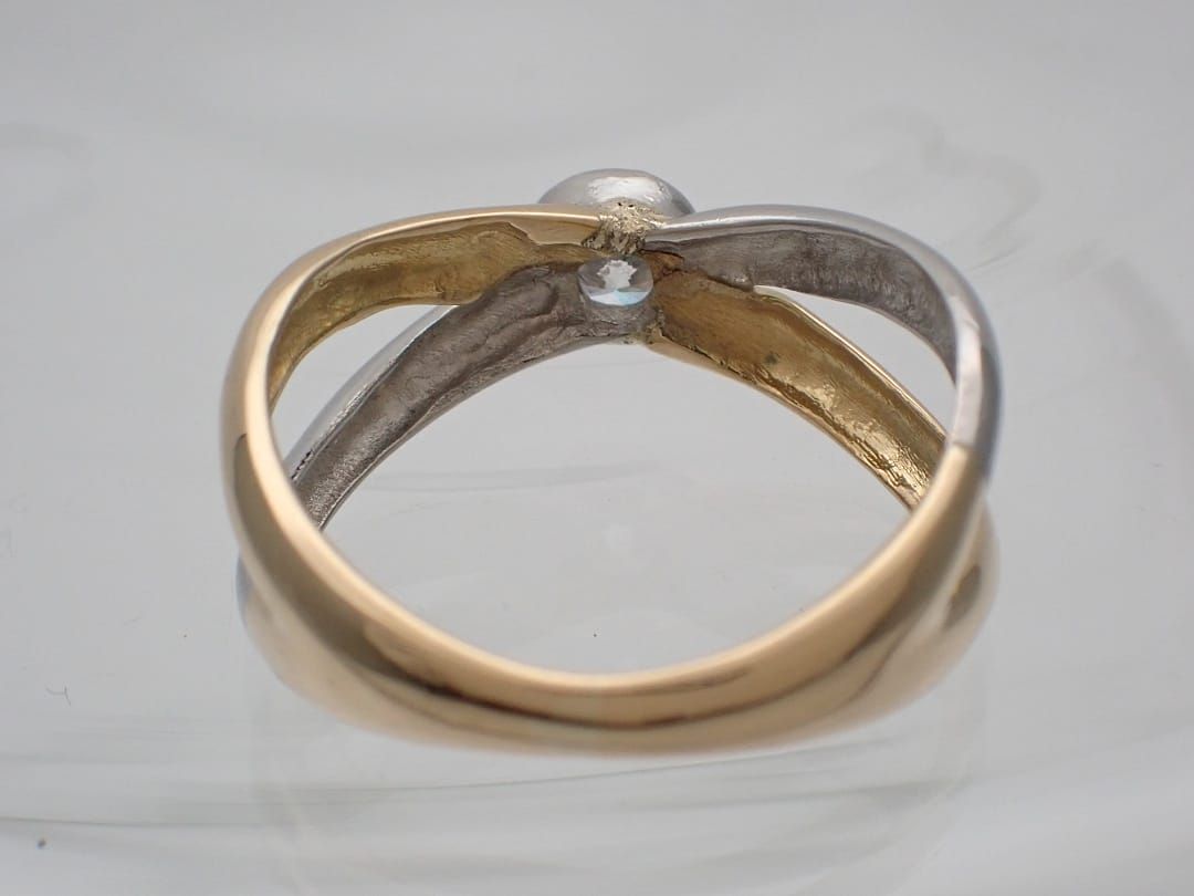 K18 Pt900 イエローゴールド プラチナ コンビ ダイヤリング 0.16ct 9号  