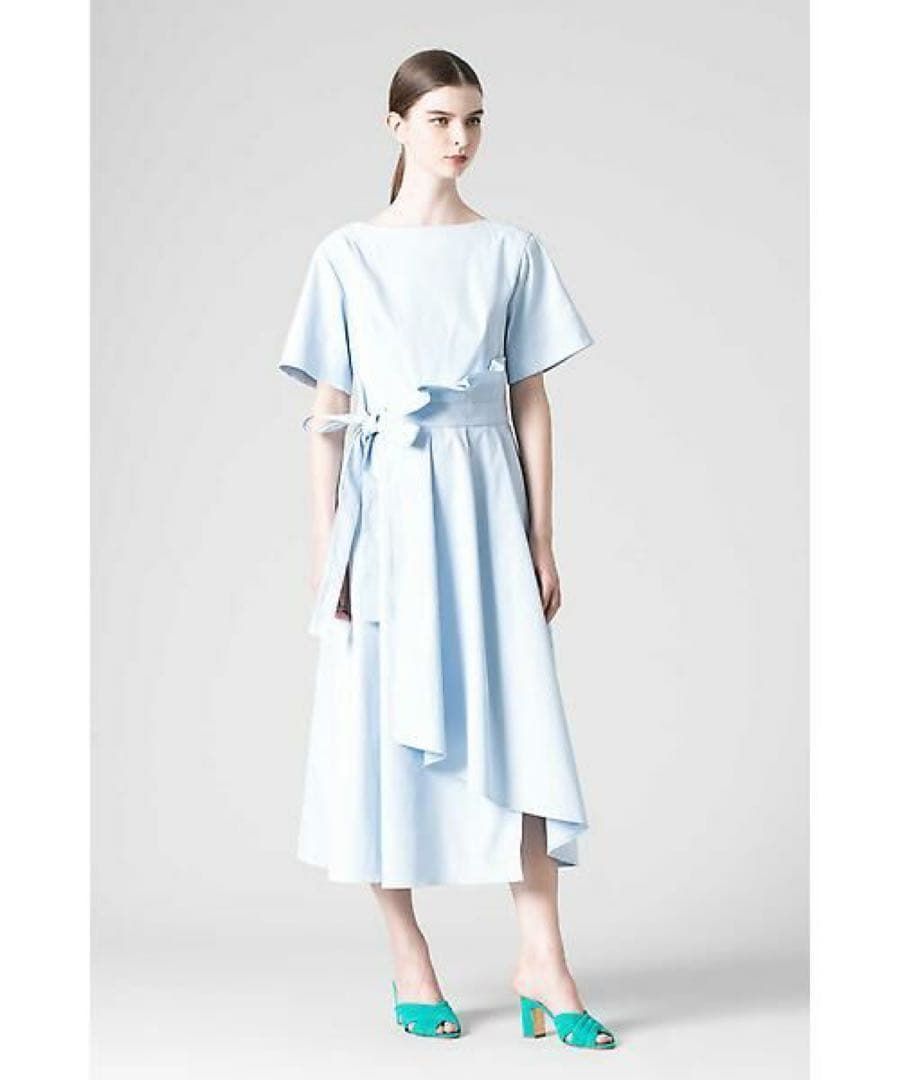 ADORE アドーア テクノベンタイルワンピース ロング プリーツ リボン 水色 38