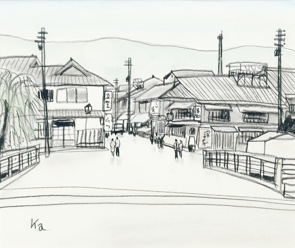真作】【WISH】風間完「風景」水彩 昭和の町並み ◇貴重風景画