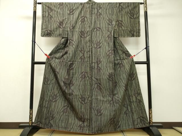 平和屋着物□本場大島紬 7マルキ 枝葉文 正絹 逸品 AAAZ2866mf