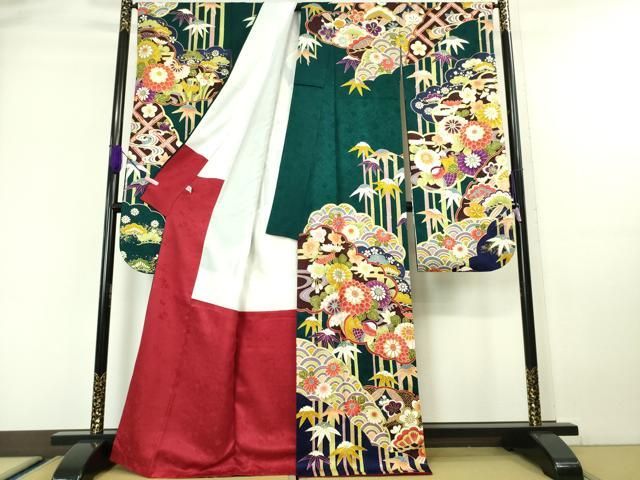 平和屋本店■極上　振袖　刺繍　笹竹　雲取り鴛鴦花文　金彩　逸品　DZAA5746kh5 平和屋本店□極上 振袖 刺繍 笹竹 雲取り鴛鴦花文 金彩 逸品