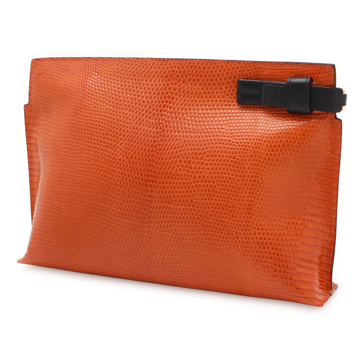 LOEWE ロエベ Tポーチ アナグラム クラッチバッグ セカンドバッグ マルチポーチ 小物入れ リザード レザー オレンジ ゴールド金具