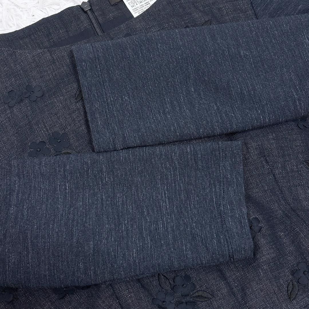 麻混 デニム地Aラインフ