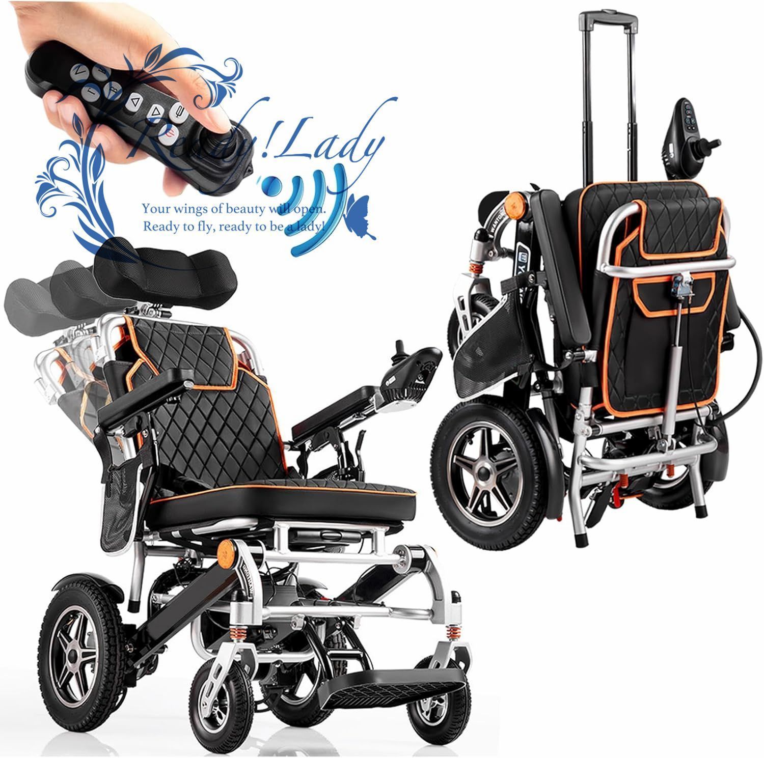 軽量折りたたみ式電動車椅子 500W デュアルモーター 高齢者用ポータブル電動車いす 360°ジョイスティッ 20AH リチウムイオン電池