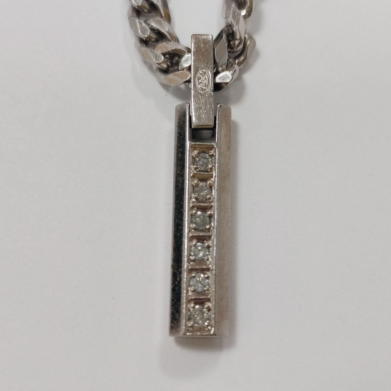 6Pダイヤ 0.12ct PtGC 喜平ネックレス バータグ ペンダント ネックレス 