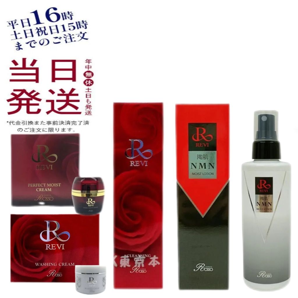ルヴィ ウォッシング クリーム SUPER 100g ・ クレンジングジェル SUPER 180ml ・ パーフェクト モイストクリーム 50ml ・ 陶肌 NMN モイスト ローション 200ml  REVI
