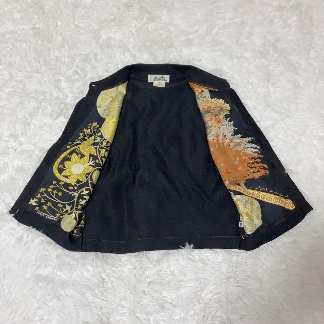 【極美品】HERMES エルメス カーディガン シルク ロゴ 金ボタン 36 極美品】HERMES エルメス カーディガン シルク ロゴ 金ボタン 36
