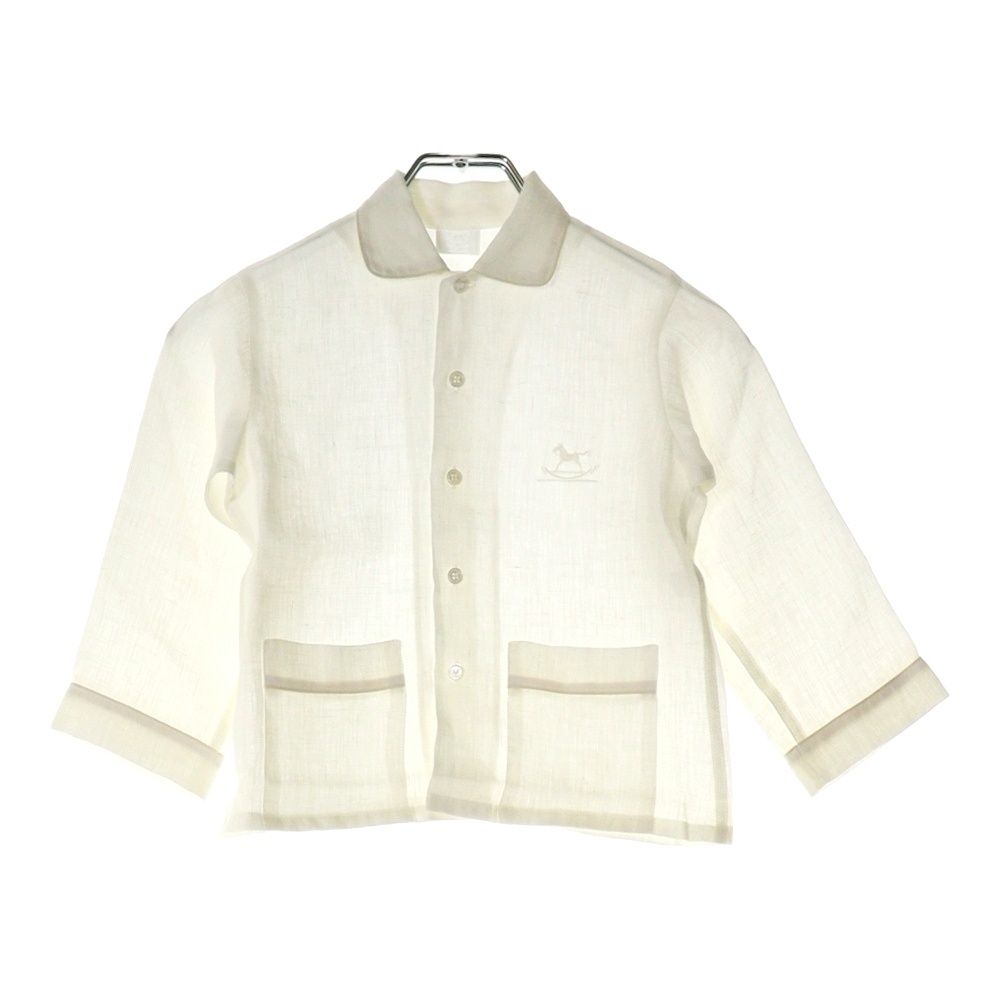 HERMES エルメス ワンポイントロゴ刺繍 リネン パジャマセットアップ ホワイト キッズ ベビー服