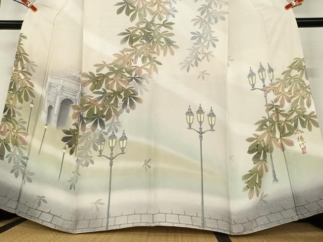 平和屋着物○湘南友禅 内田芳光 花煌路 訪問着 風景文 凱旋門 金彩