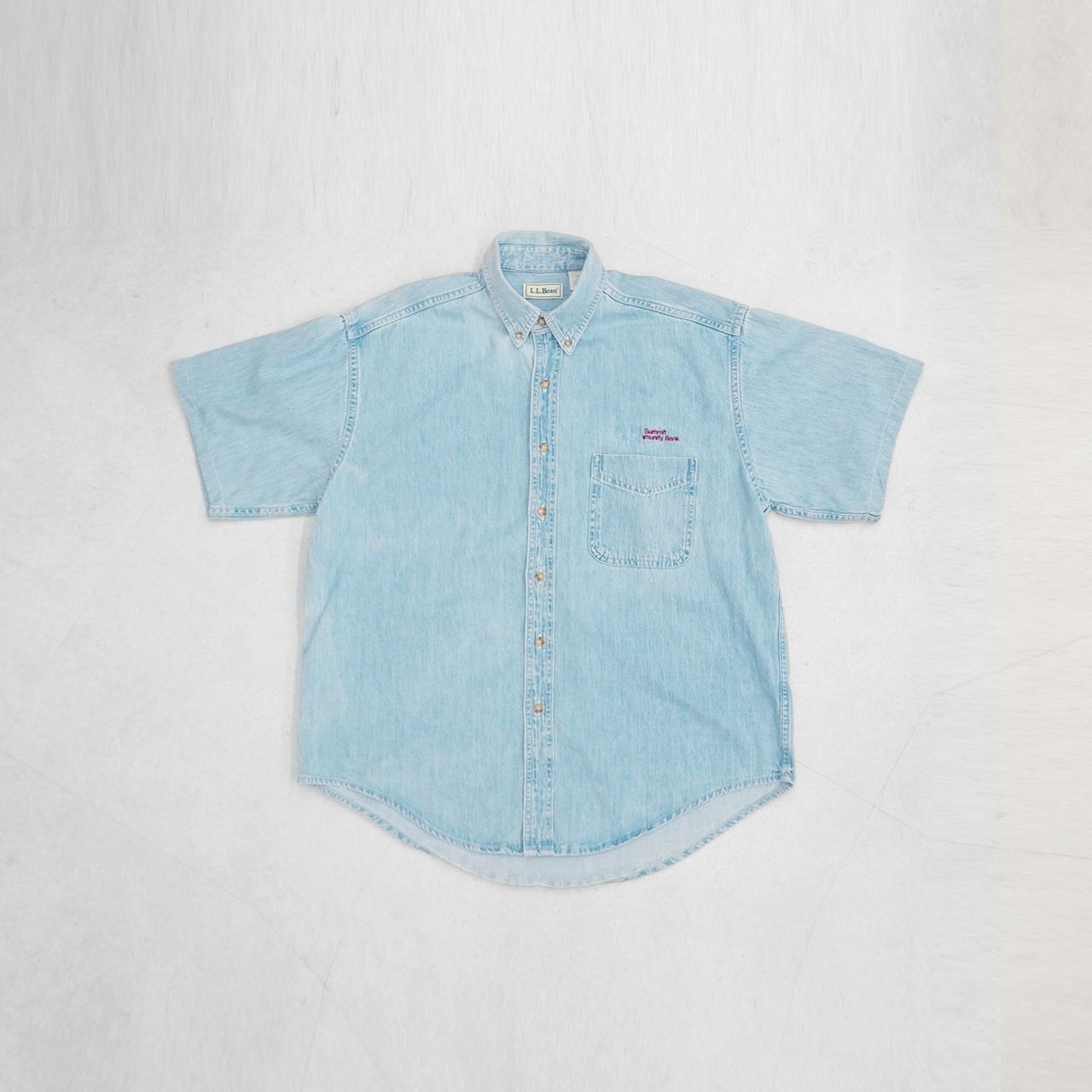 L.L.Bean エルエルビーン ワークシャツ デニムシャツ 企業名刺繍 S|S Shirt L ブルー