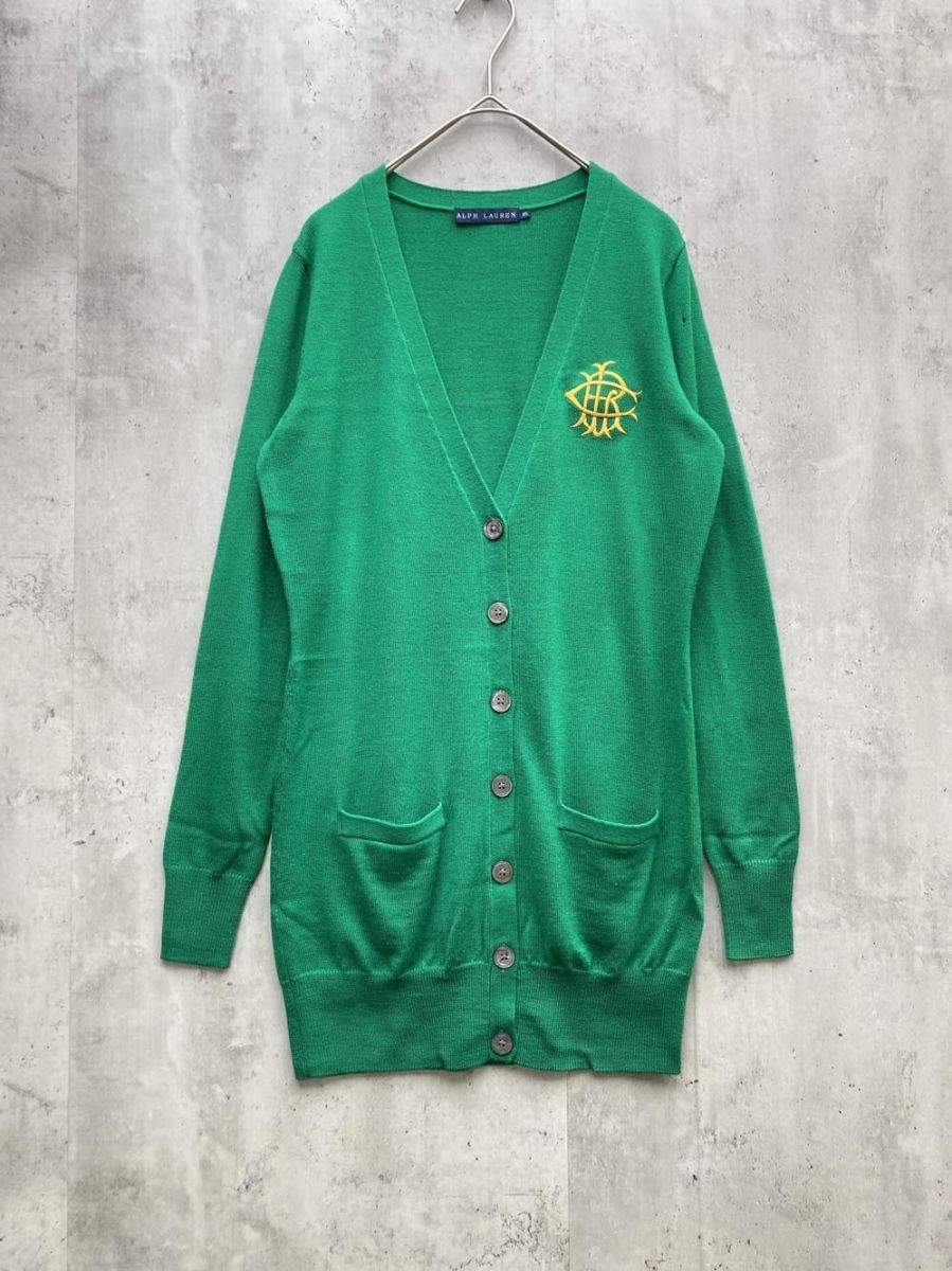 POLO RALPH LAUREN ポロ ラルフローレン 刺繍 長袖 カーディガン sizeXS|緑 ◎レディース