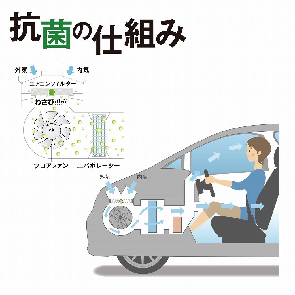 【メール便】3個セット ヴァレオ Valeo わさびデェール わさびd'air カーエアコン用消臭抗菌剤 カビ防止 消臭 抗菌 メール便送料無料 代引き不可