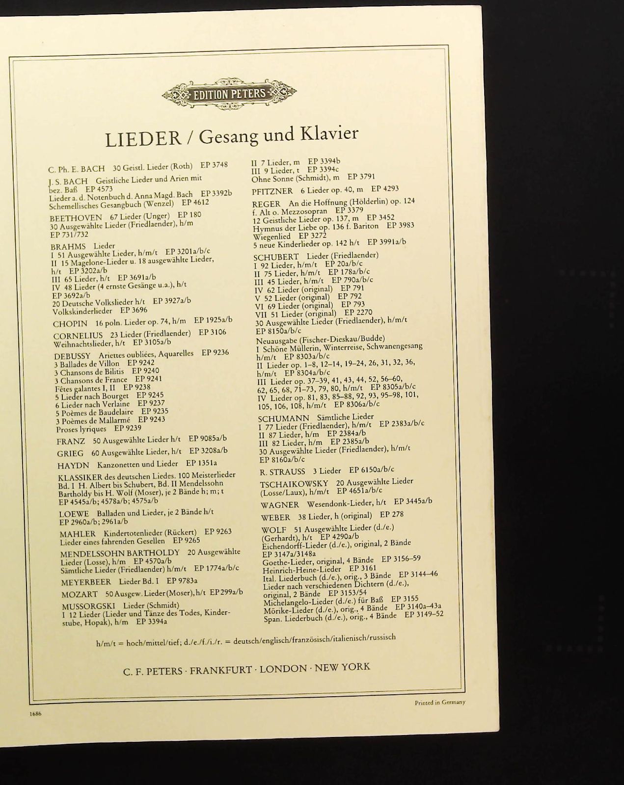 SCHUBERT /LIEDER Ⅰ (高声用) EDTION PETER'S Schubert: Lieder - Volume 1 (Op. 1-25) (High Voice): Franz