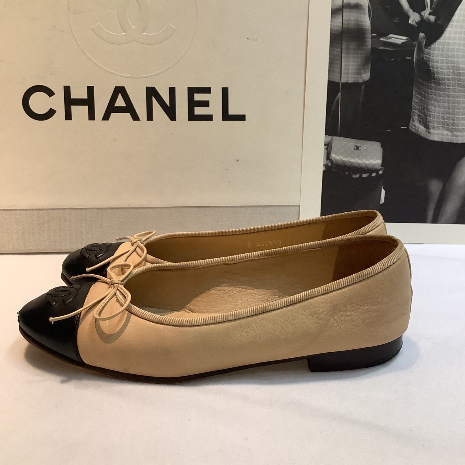 シャネル CHANEL バイカラー バレリーナ ベージュ ブラック D A02819