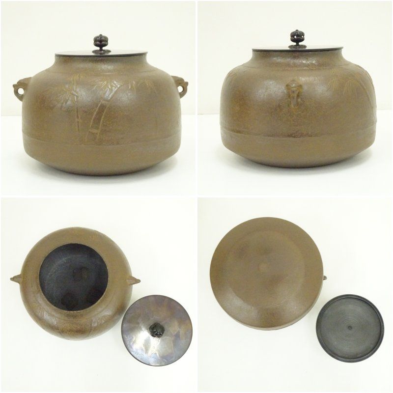 逢絢亭】茶道具 釜 筒釜 糸目模様 釜師 高橋敬典 共箱入り 逢絢亭