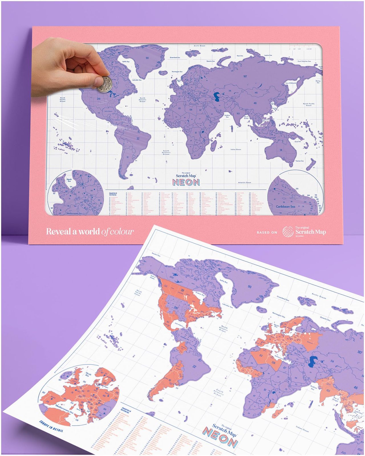 Suck UK 削れる 世界地図 パネル 42×30cm パープル