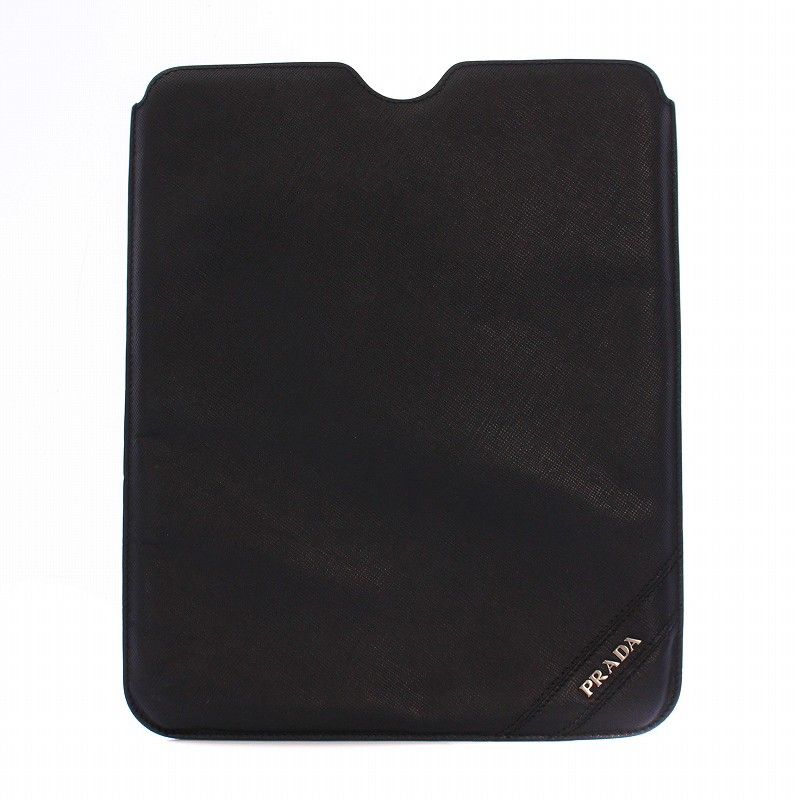 プラダ PRADA タブレットケース iPadケース ロゴ レザー 黒 /BM □OH