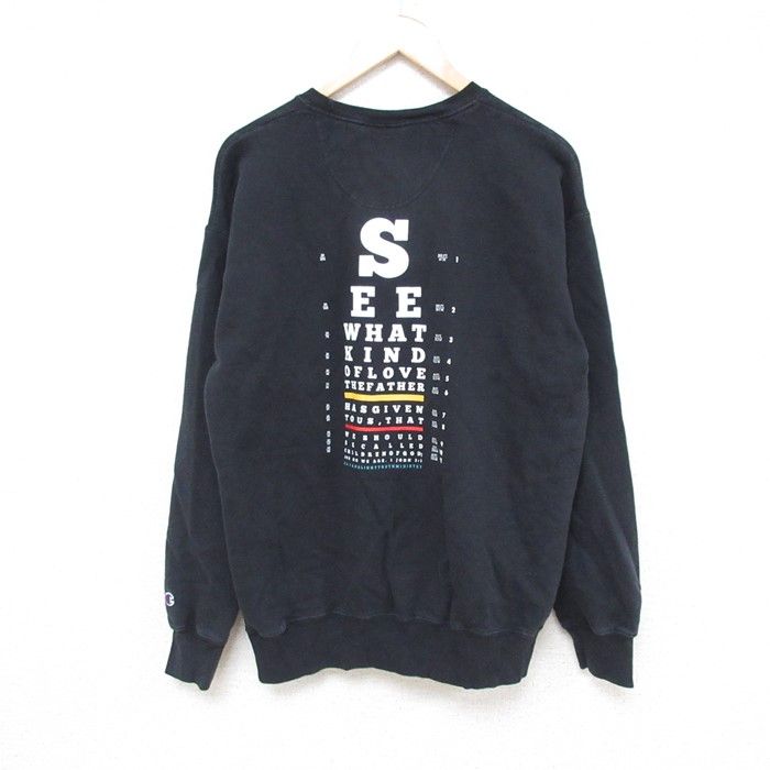 L/古着 チャンピオン Champion 長袖 スウェット メンズ SEE クルーネック 黒 ブラック 24aug28 中古 スエット トレーナー トップス
