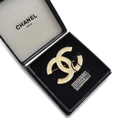 シャネル アクセサリー CHANEL ラインストーンxメッキ CC ココマーク ブローチ クリアxゴールド レディース OJ10238