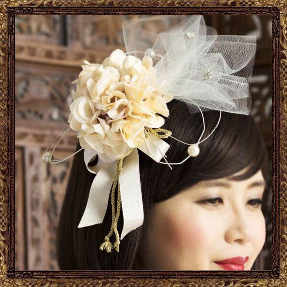 和装 髪飾り ウエディングドレス 白無垢 結婚式（和婚）純白の花嫁鞠 