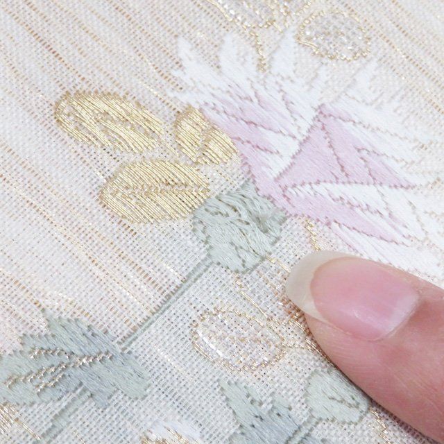 A9 美品 流れ 金銀糸 薄青 六通 正絹 薄物 夏用 絽 紗 フォーマルな袋帯 A9 美品 流れ 金銀糸 薄青 六通 正絹 薄物 夏用 絽 紗